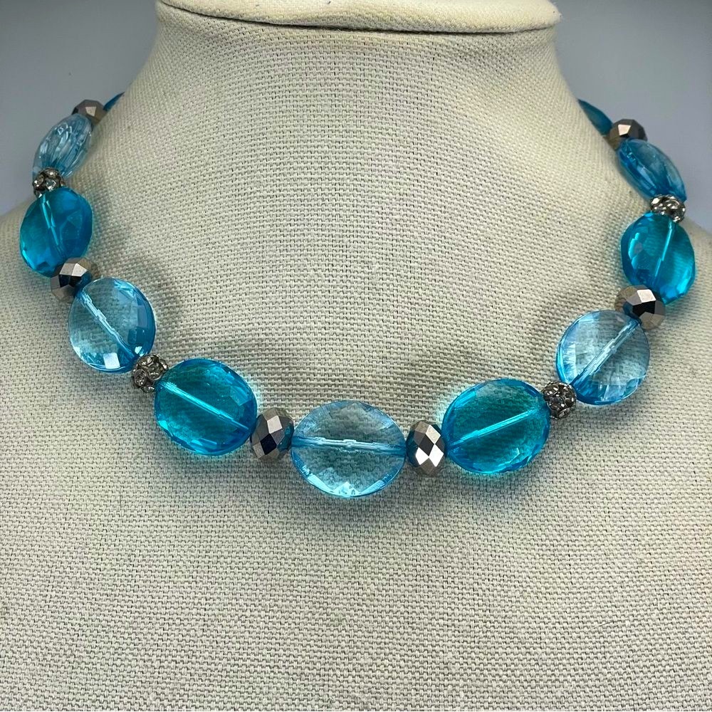 Vintage Trifari Crown Sapphire Crystal Necklace, Pave Crystal, Silver Tone